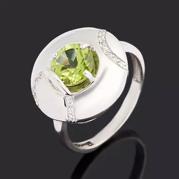 Кольцо хризолит (серебро 925 пр. родир. бел.) огранка размер 17