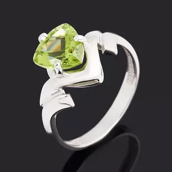 Кольцо хризолит (серебро 925 пр. родир. бел.) огранка размер 17,5