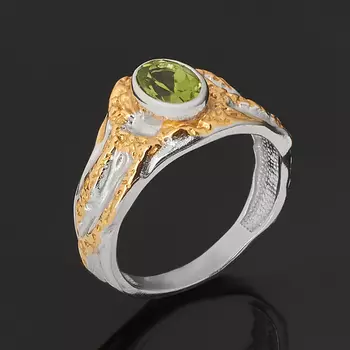 Кольцо хризолит (серебро 925 пр. родир. бел. позолота) огранка размер 18