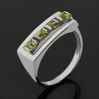 Кольцо хризолит (серебро 925 пр. родир. бел.) огранка размер 17