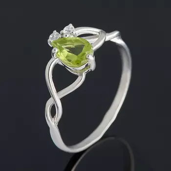 Кольцо хризолит (серебро 925 пр. родир. бел.) огранка размер 15,5