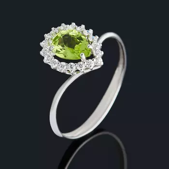 Кольцо хризолит (серебро 925 пр. родир. бел.) огранка размер 16,5