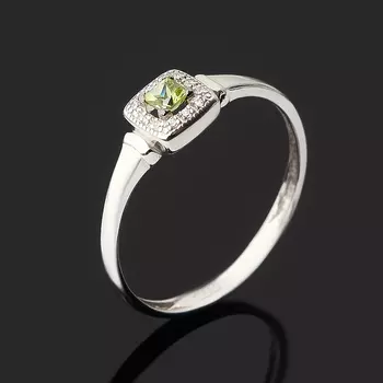 Кольцо хризолит (серебро 925 пр. родир. бел.) огранка размер 17