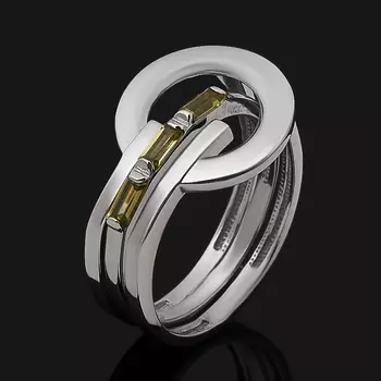 Кольцо хризолит (серебро 925 пр. родир. бел.) огранка размер 17,5