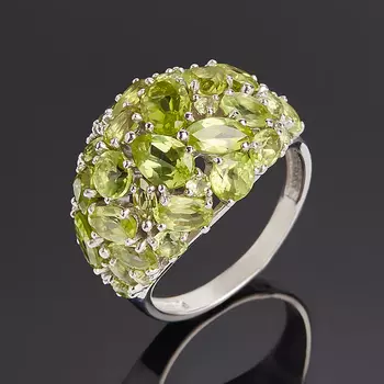 Кольцо хризолит (серебро 925 пр. родир. бел.) огранка размер 18,5