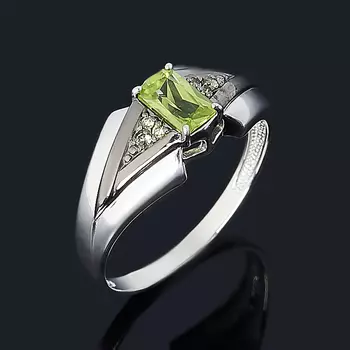 Кольцо хризолит (серебро 925 пр. родир. бел., родир. черн.) огранка размер 18