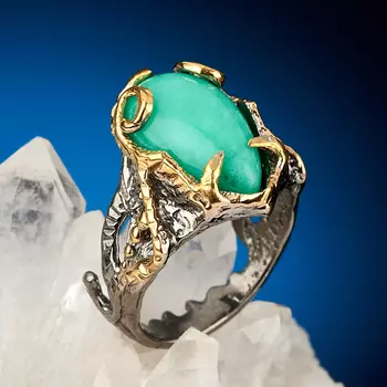 Кольцо хризопраз (серебро 925 пр. позолота, родир. черн.) размер 18,5