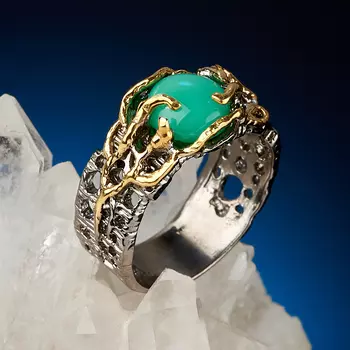 Кольцо хризопраз (серебро 925 пр. позолота, родир. сер.) размер 17,5