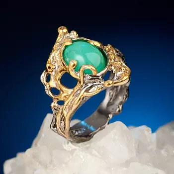 Кольцо хризопраз (серебро 925 пр. позолота, родир. сер.) размер 17