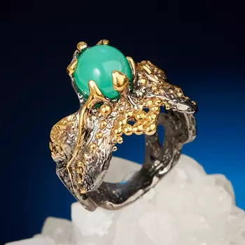 Кольцо хризопраз (серебро 925 пр. позолота, родир. сер.) размер 18