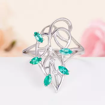 Кольцо изумруд огранка (серебро 925 пр.) размер 17