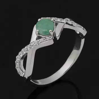 Кольцо изумруд (серебро 925 пр. родир. бел.) огранка размер 17