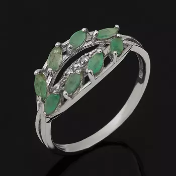 Кольцо изумруд (серебро 925 пр. родир. бел.) огранка размер 17,5