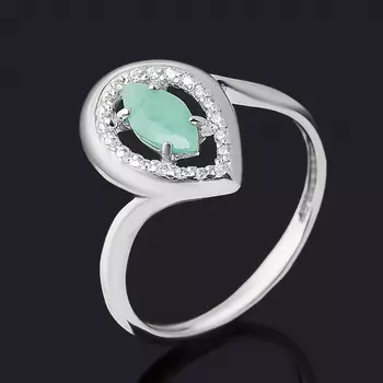 Кольцо изумруд (серебро 925 пр. родир. бел.) огранка размер 18