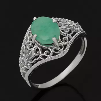 Кольцо изумруд (серебро 925 пр. родир. бел.) огранка размер 18,5