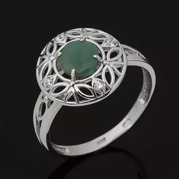 Кольцо изумруд (серебро 925 пр. родир. бел.) огранка размер 18
