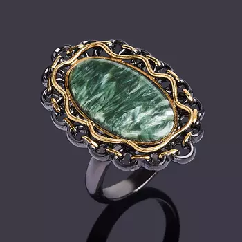 Кольцо клинохлор (серафинит) (серебро 925 пр. позолота, родир. черн.) (регулируемый) размер 19