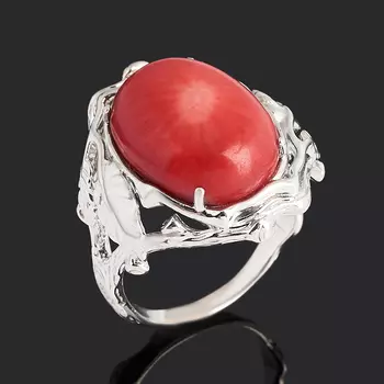 Кольцо коралл красный (серебро 925 пр. родир. бел.) размер 18