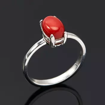 Кольцо коралл красный (серебро 925 пр.) размер 17