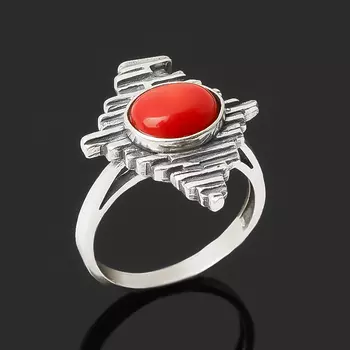 Кольцо коралл красный (серебро 925 пр. оксидир.) размер 18