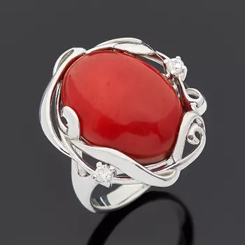 Кольцо коралл красный (серебро 925 пр. родир. бел.) размер 17