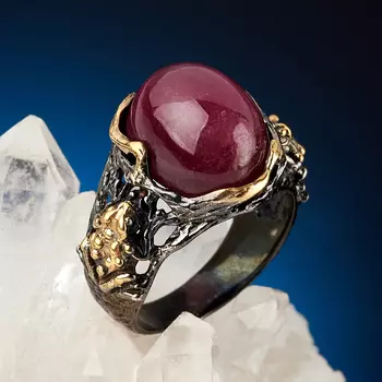 Кольцо корунд рубиновый (серебро 925 пр. позолота, родир. сер.) размер 17,5