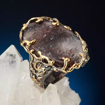 Кольцо кварц с авантюрином (серебро 925 пр. позолота, родир. черн.) размер 17,5