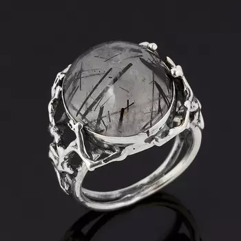 Кольцо кварц с турмалином (серебро 925 пр. оксидир.) размер 18