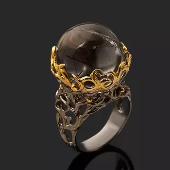 Кольцо кварц с турмалином (серебро 925 пр. позолота, родир. сер.) размер 18,5