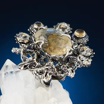 Кольцо кварц (серебро 925 пр. позолота, родир. бел., родир. черн.) (регулируемый) размер 17