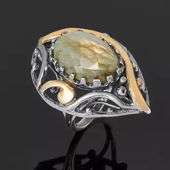 Кольцо лабрадор (серебро 925 пр. позолота, родир. черн.) огранка размер 18