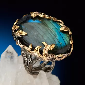 Кольцо лабрадор (серебро 925 пр. позолота, родир. сер.) размер 18,5