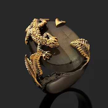 Кольцо лабрадор (серебро 925 пр. позолота, родир. черн.) размер 18