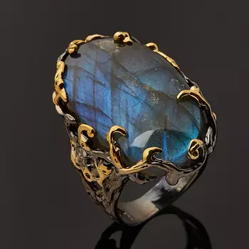 Кольцо лабрадор (серебро 925 пр. позолота, родир. черн.) размер 18,5