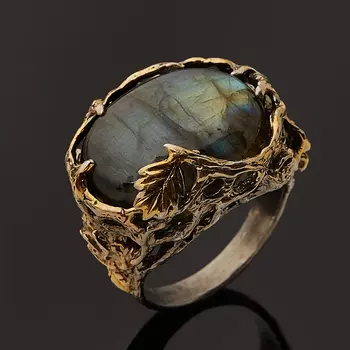 Кольцо лабрадор (серебро 925 пр. позолота, родир. сер.) размер 18,5