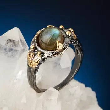 Кольцо лабрадор (серебро 925 пр. родир. черн. позолота) размер 18