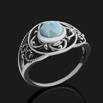 Кольцо ларимар нская Республика (серебро 925 пр. оксидир.) размер 18,5
