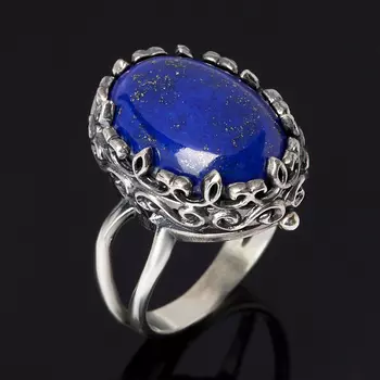 Кольцо лазурит (серебро 925 пр. оксидир.) размер 18