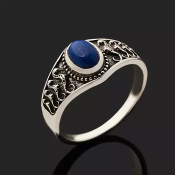 Кольцо лазурит (серебро 925 пр. оксидир.) размер 18