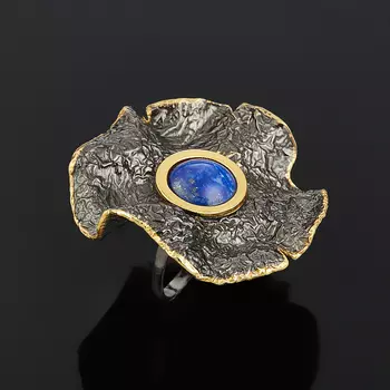 Кольцо лазурит (серебро 925 пр., позолота) размер 17,5