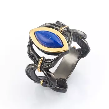 Кольцо лазурит (серебро 925 пр., позолота) размер 18,5