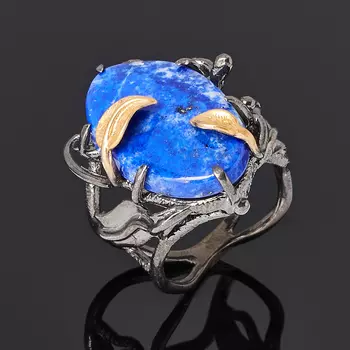 Кольцо лазурит (серебро 925 пр. позолота, родир. черн.) размер 18,5