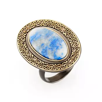 Кольцо лазурит (серебро 925 пр. позолота, родир. черн.) (регулируемый) размер 17,5