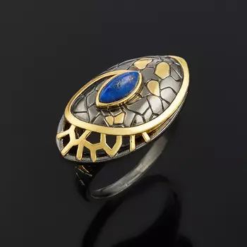 Кольцо лазурит (серебро 925 пр., позолота) размер 18