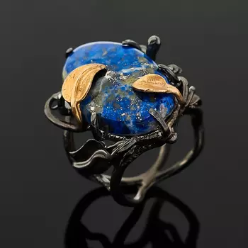 Кольцо лазурит (серебро 925 пр. позолота, родир. черн.) размер 18