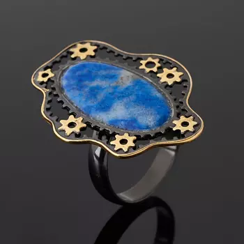 Кольцо лазурит (серебро 925 пр. позолота, родир. черн.) (регулируемый) размер 18