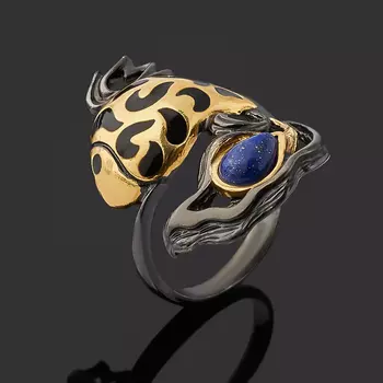 Кольцо лазурит (серебро 925 пр. родир. черн. позолота) размер 17,5