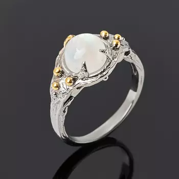 Кольцо лунный камень (адуляр) (серебро 925 пр. родир. сер. позолота) размер 18,5