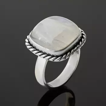 Кольцо лунный камень (адуляр) (серебро 925 пр. оксидир.) (регулируемый) размер 18