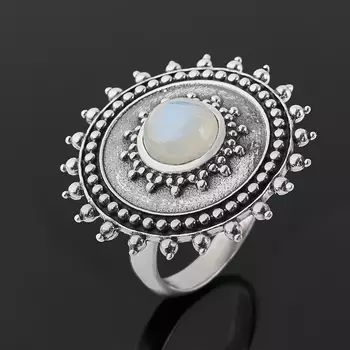 Кольцо лунный камень (адуляр) (серебро 925 пр. оксидир.) размер 18